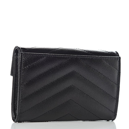 Saint Laurent Grain De Poudre Matelasse Chevron Small Monogram Envelope Wallet Black 3 of 7