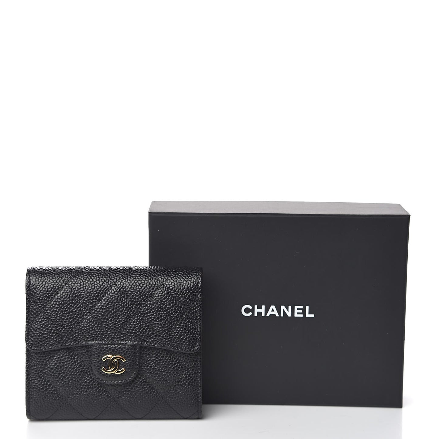 Caviar Quilted Compact Flap Wallet Black