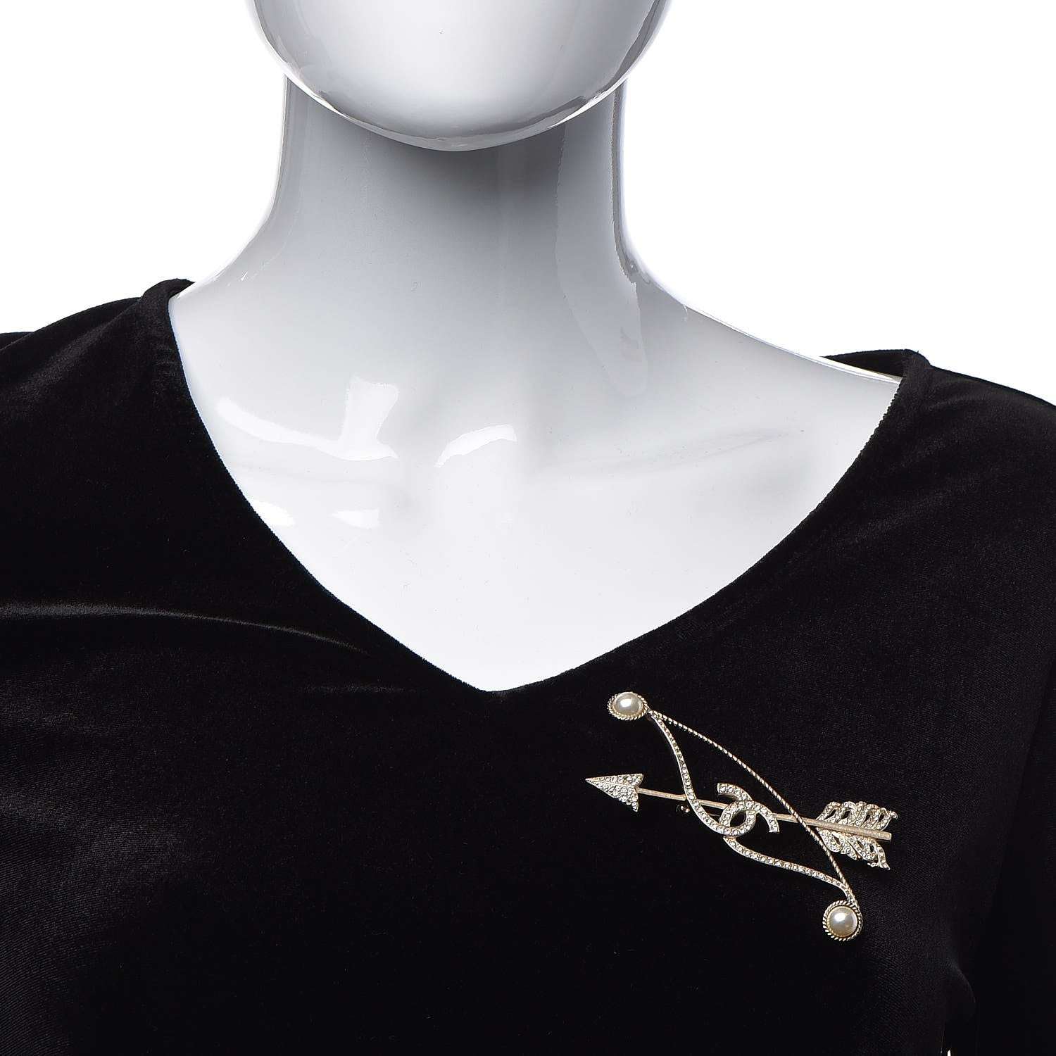 Chanel Crystal Pearl CC Arrow Brooch Gold 2 of 5