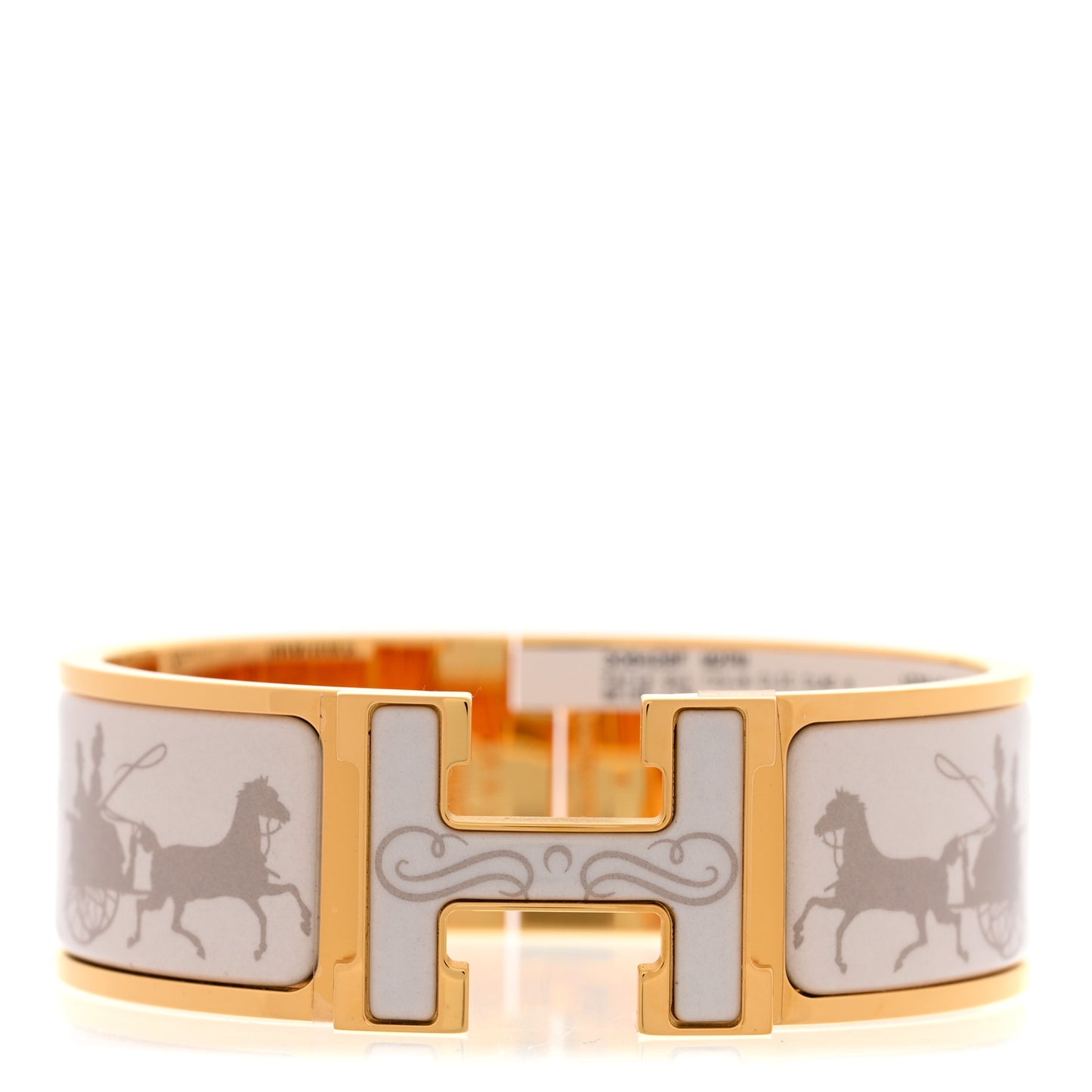 Enamel Printed Wide Paris Qui Roule Clic Clac H Bracelet PM Beige Lin