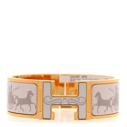 Hermes Enamel Printed Wide Paris Qui Roule Clic Clac H Bracelet PM Beige Lin 1 of 5