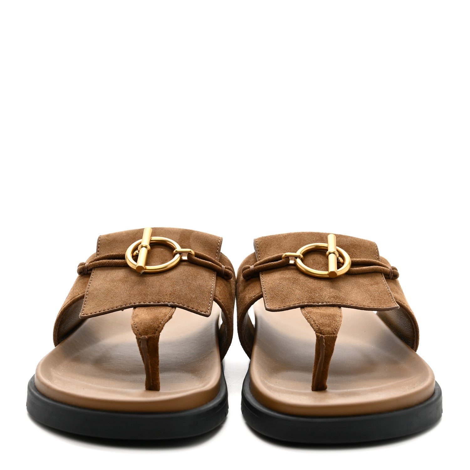 Hermes Suede Goatskin Womens Joyce Sandals 37 Brun Fume 3 of 9