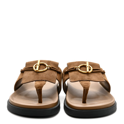 Hermes Suede Goatskin Womens Joyce Sandals 37 Brun Fume 3 of 9