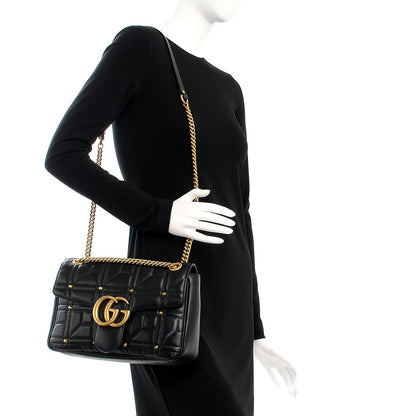 Gucci Calfskin Matelasse Studded Medium GG Marmont Shoulder Bag Black 2 of 8