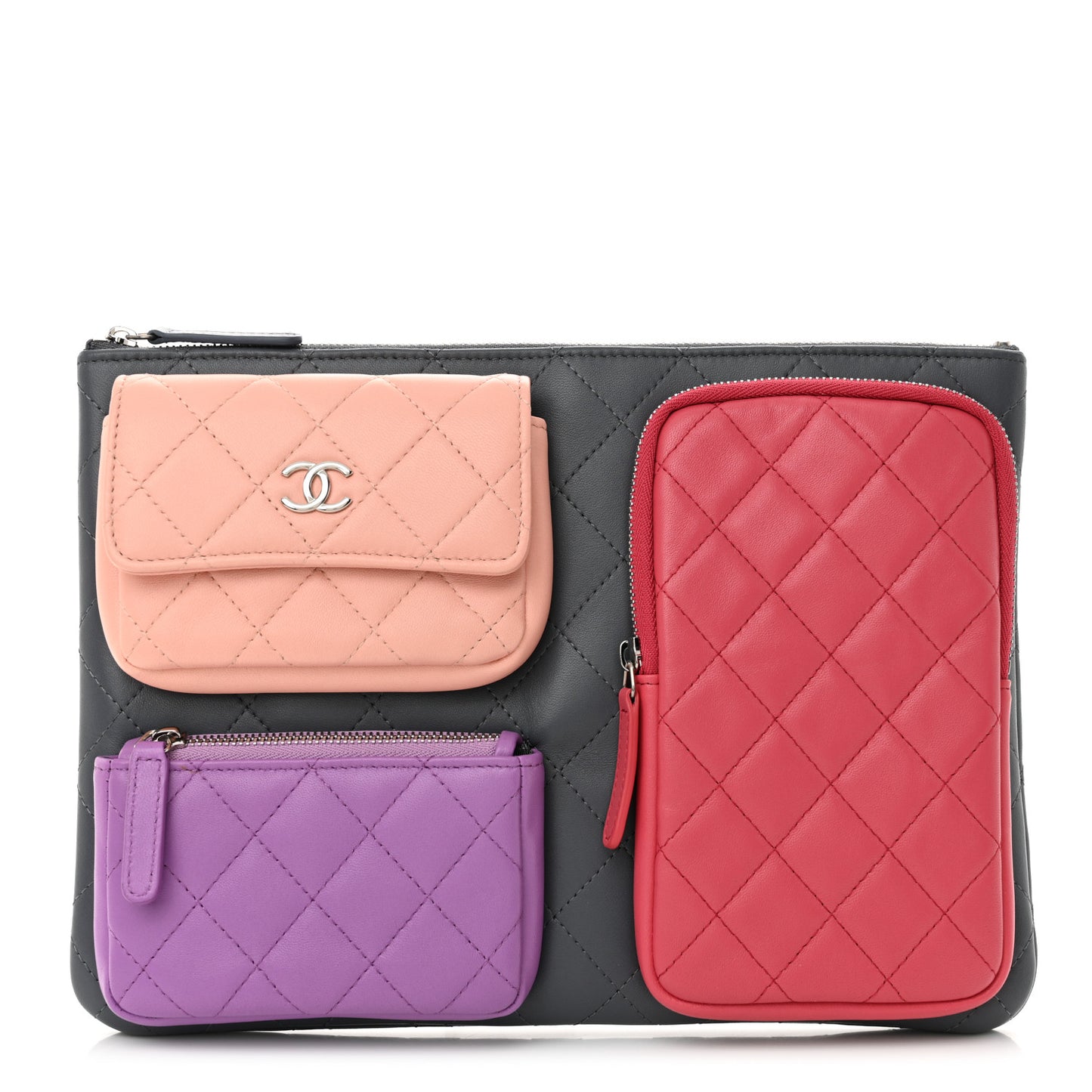 Lambskin Quilted Zipped Multi Pouch