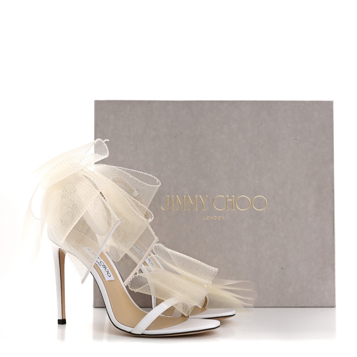 Jimmy Choo Grosgrain Asymmetric Mesh Fascinator Aveline 100 Bow Sandals 41 Latte 11 of 11