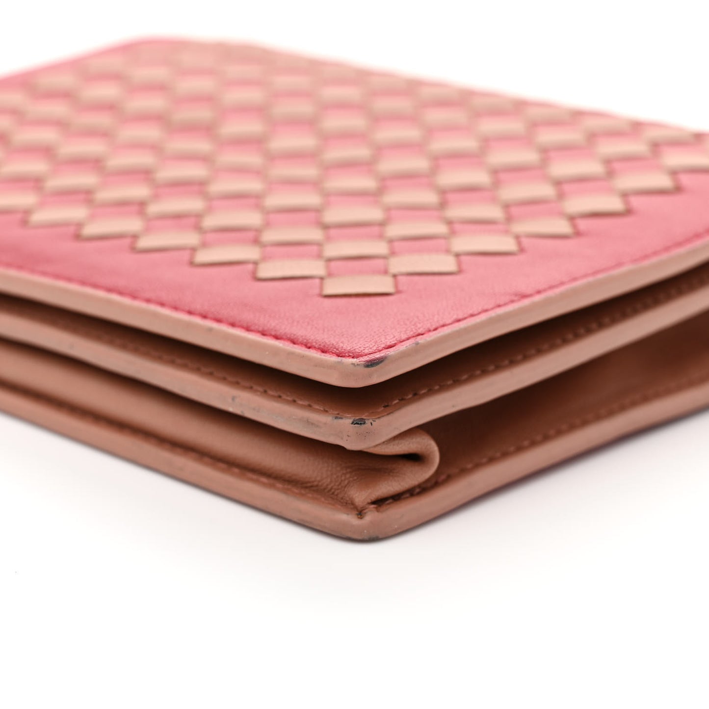 Nappa Intrecciato Checker Chain Wallet Beige Red