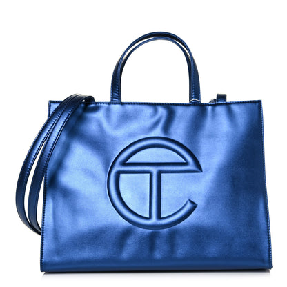 Telfar Metallic Vegan Leather Medium Shopping Bag Cobalt 1 of 13
