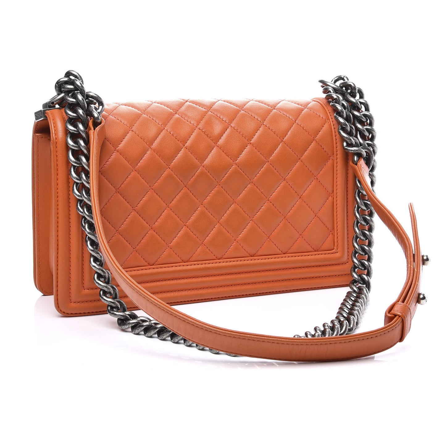 Lambskin Quilted Medium Boy Flap Orange