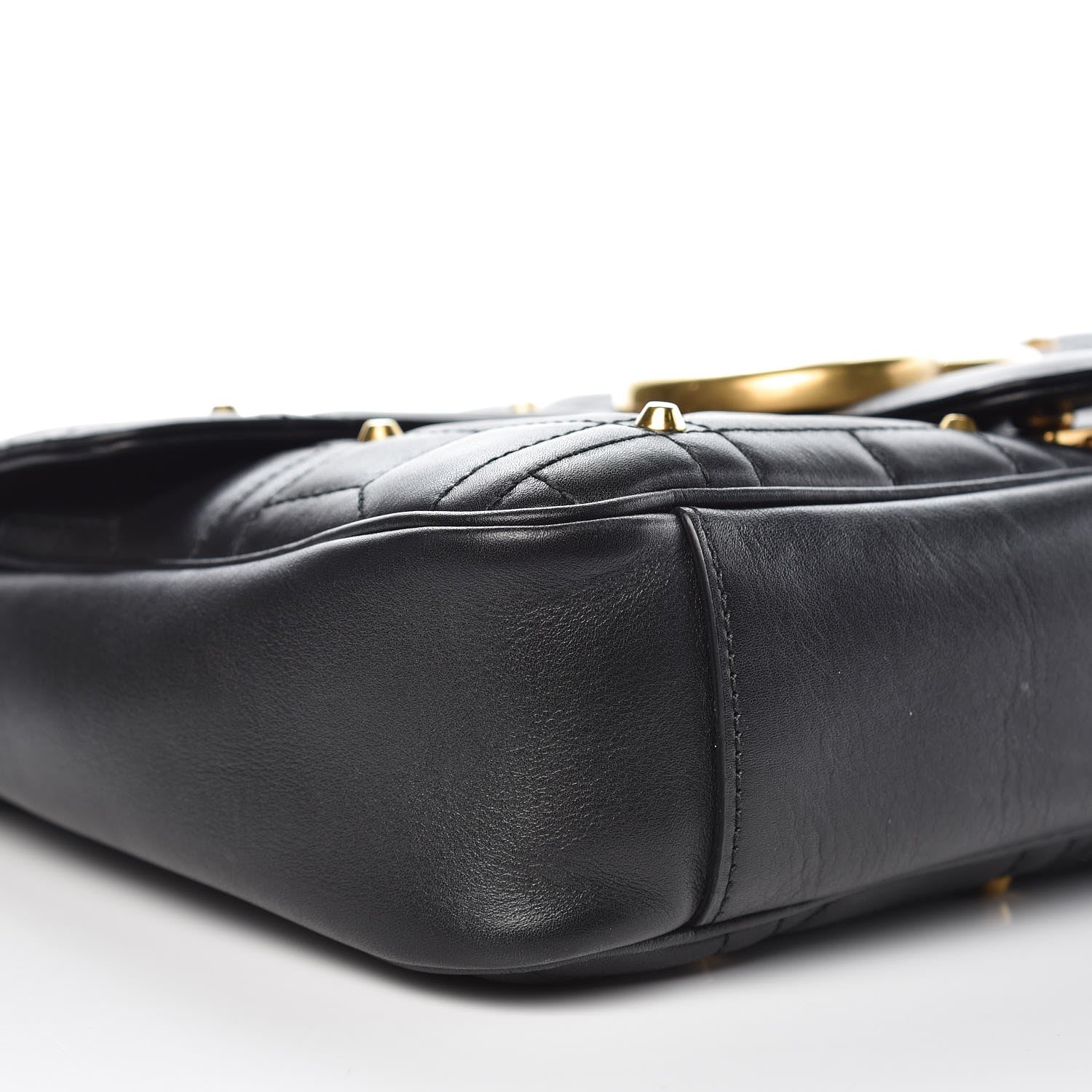 Gucci Calfskin Matelasse Studded Medium GG Marmont Shoulder Bag Black 10 of 12