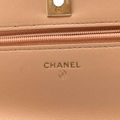 Chanel Lambskin Quilted CC Pearl Crush Wallet on Chain WOC Beige 7 of 12