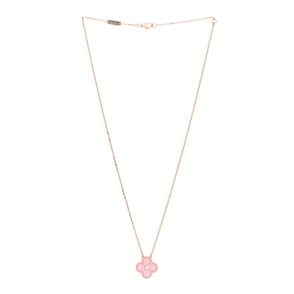 Van Cleef & Arpels 18K Rose Gold Diamond Pink Porcelain Vintage Alhambra Pendant Necklace 3 of 5