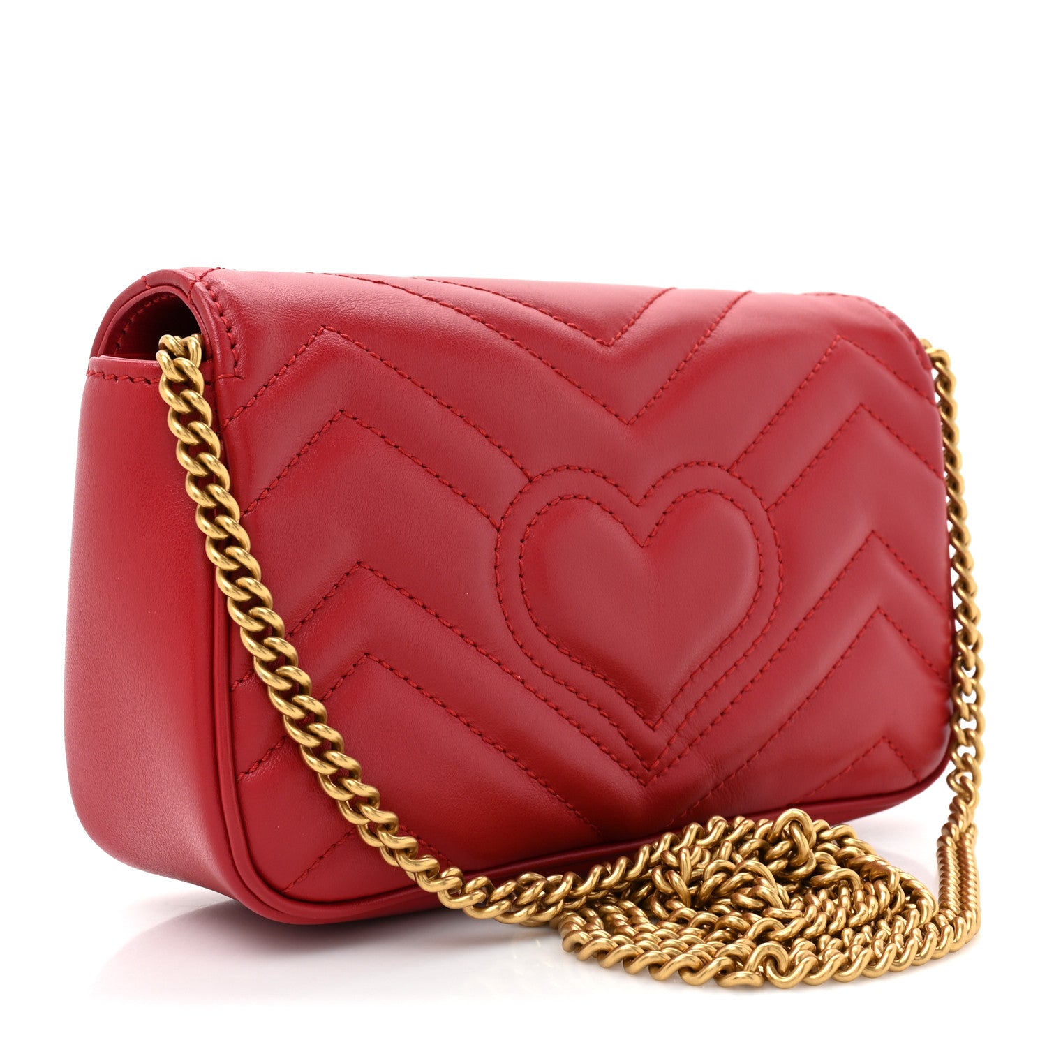 Gucci Calfskin Matelasse Super Mini GG Marmont Shoulder Bag Hibiscus Red 3 of 10