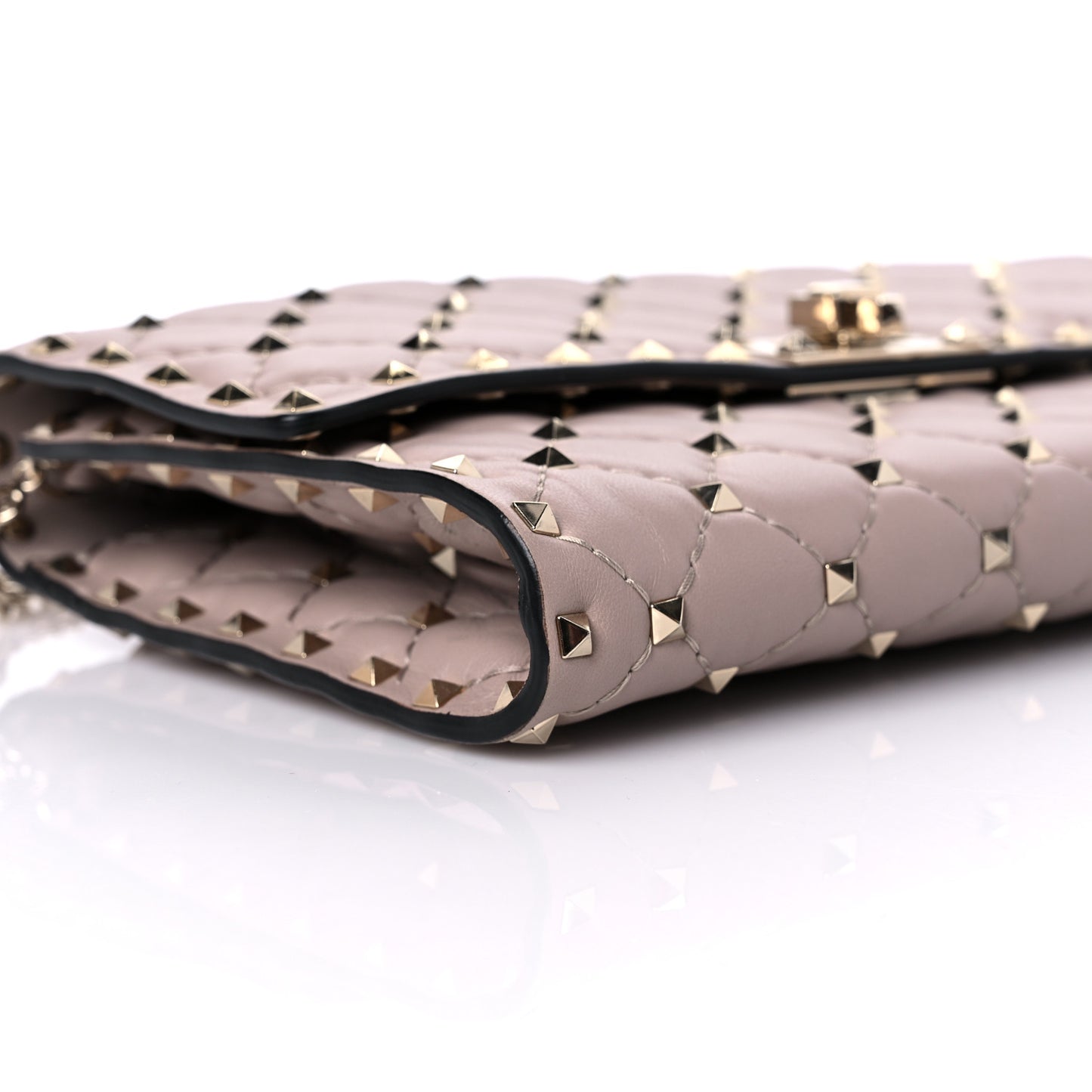 Lambskin Rockstud Spike Wallet on Chain Poudre