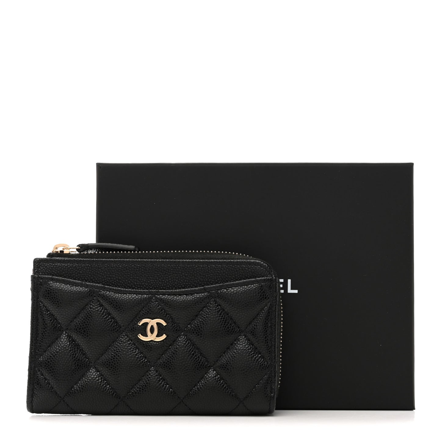 Caviar Quilted CC Zip Around Card Holder Black
