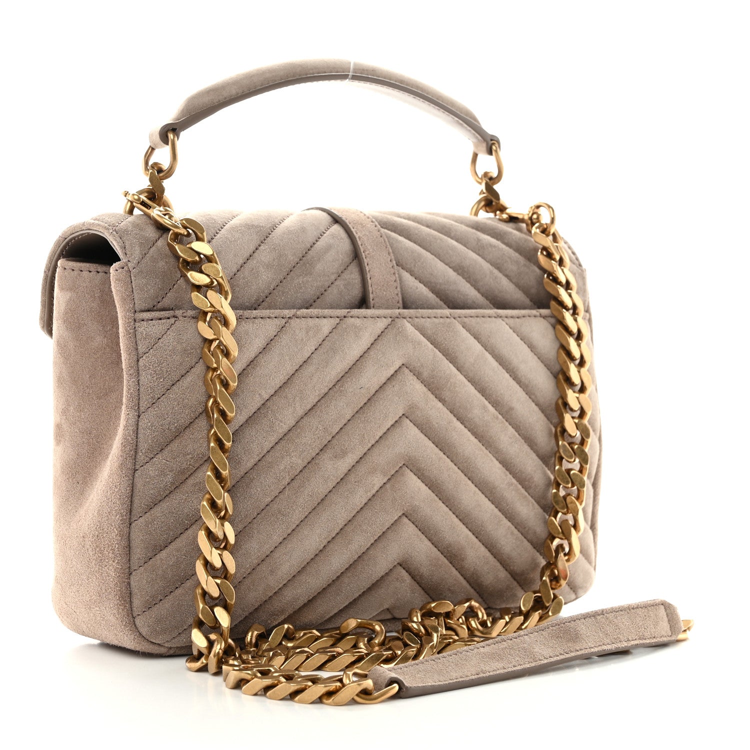 Saint Laurent Suede Matelasse Chevron Monogram Medium College Bag Taupe 3 of 12