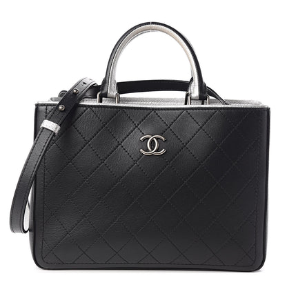 Chanel Bullskin Stitched Bi-Color Medium Shopping Tote Black Silver 1 of 10