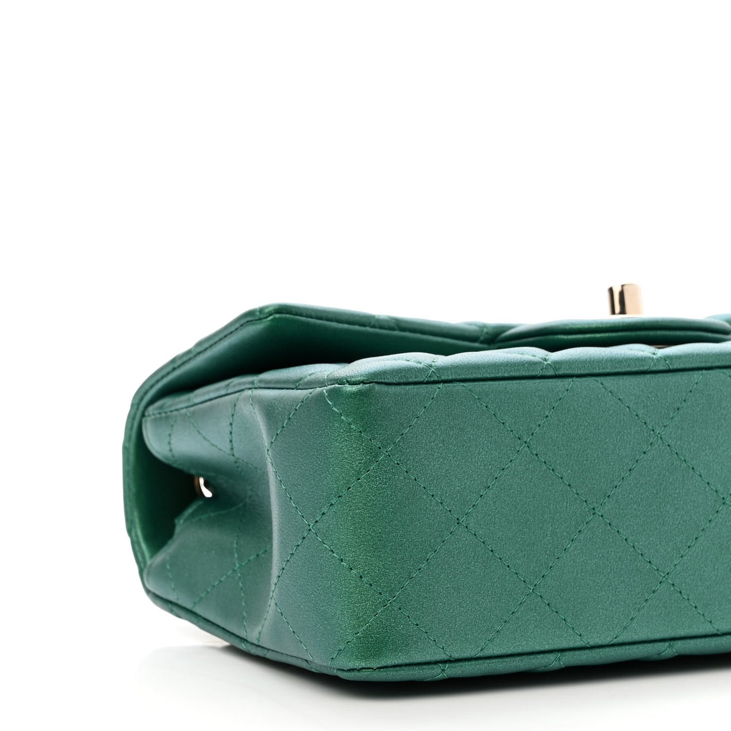 Iridescent Calfskin Quilted Mini Rectangular Flap Green