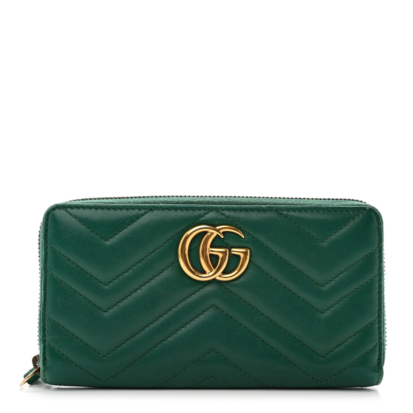 Calfskin Matelasse GG Marmont Zip Around Wallet Emerald Green