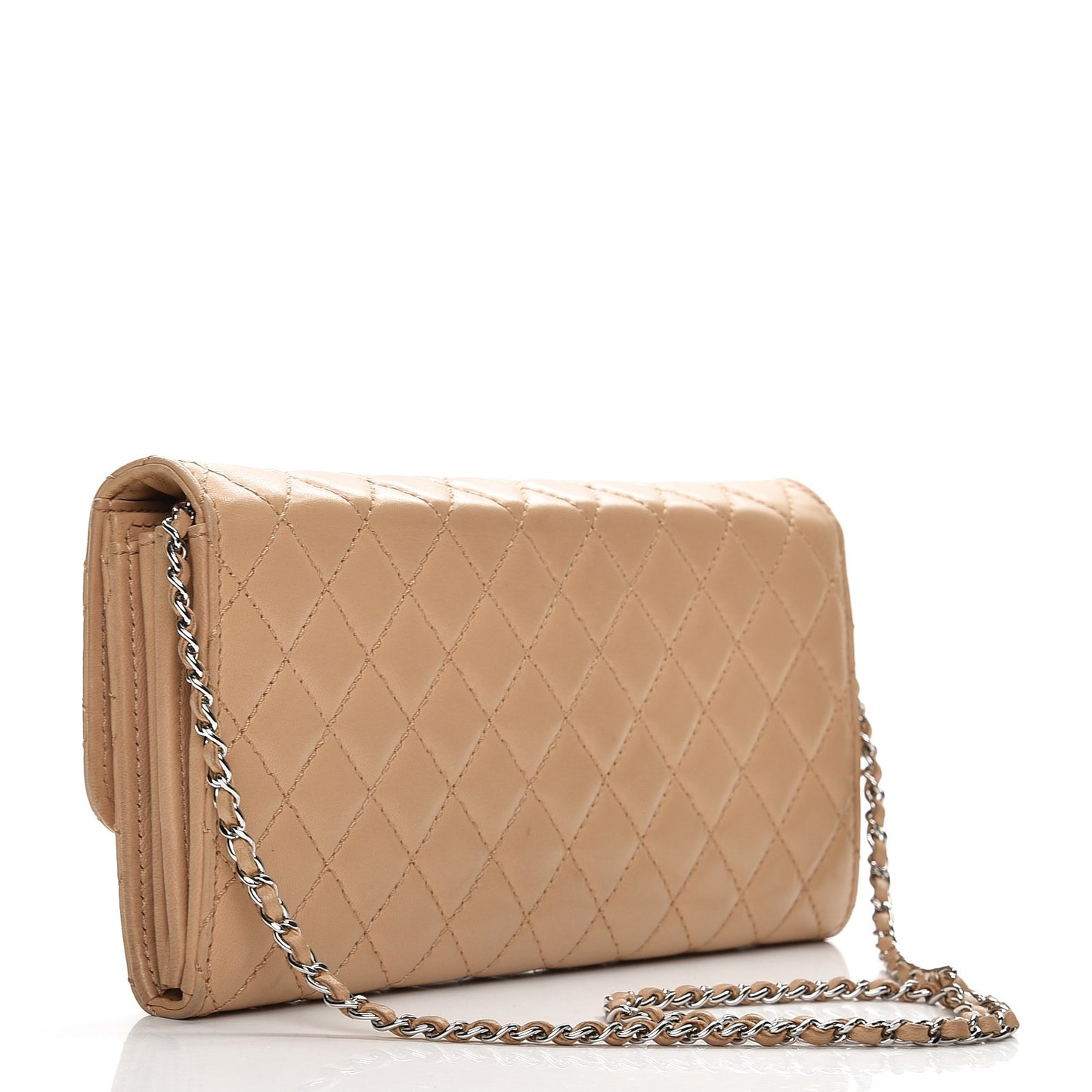 Lambskin Quilted Chain Clutch Flap Beige