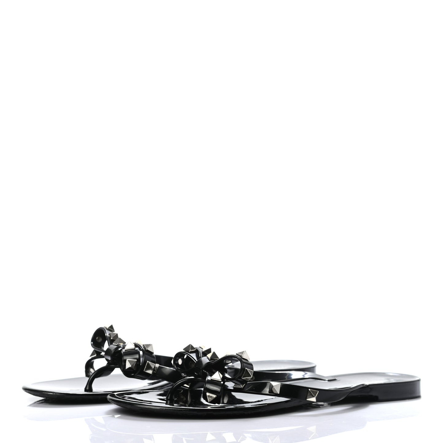 PVC Jelly Rockstud Bow Thong Sandals 39 Black
