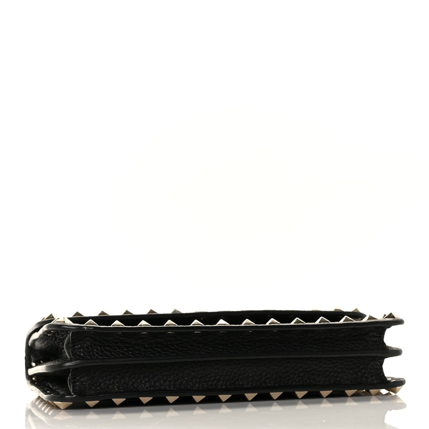 Pebbled Calfskin Rockstud Flap Wallet On Chain Black