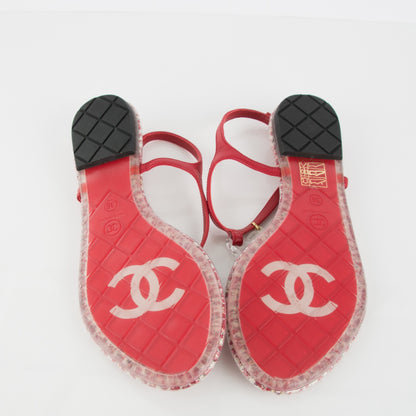 Chanel PVC Tweed CC Thong Sandals 36 Red 5 of 7
