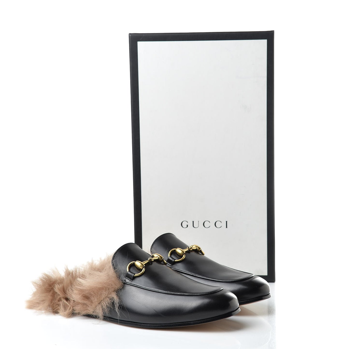 Calfskin Fur Mens Princetown Slippers 6 Black