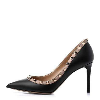 Valentino Garavani Calfskin Rockstud 85mm Pumps 37.5 Black Poudre 1 of 7