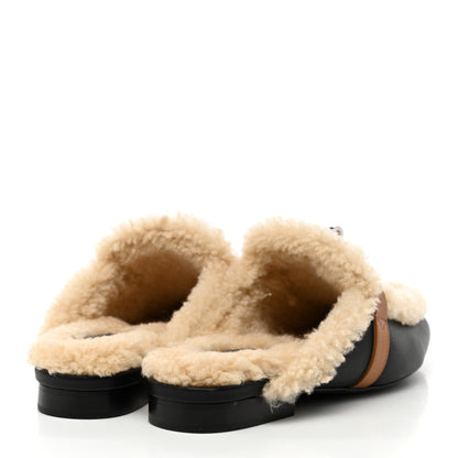 Hermes Shearling Calfskin Womens Oz Mules 36 Naturel Black 4 of 10