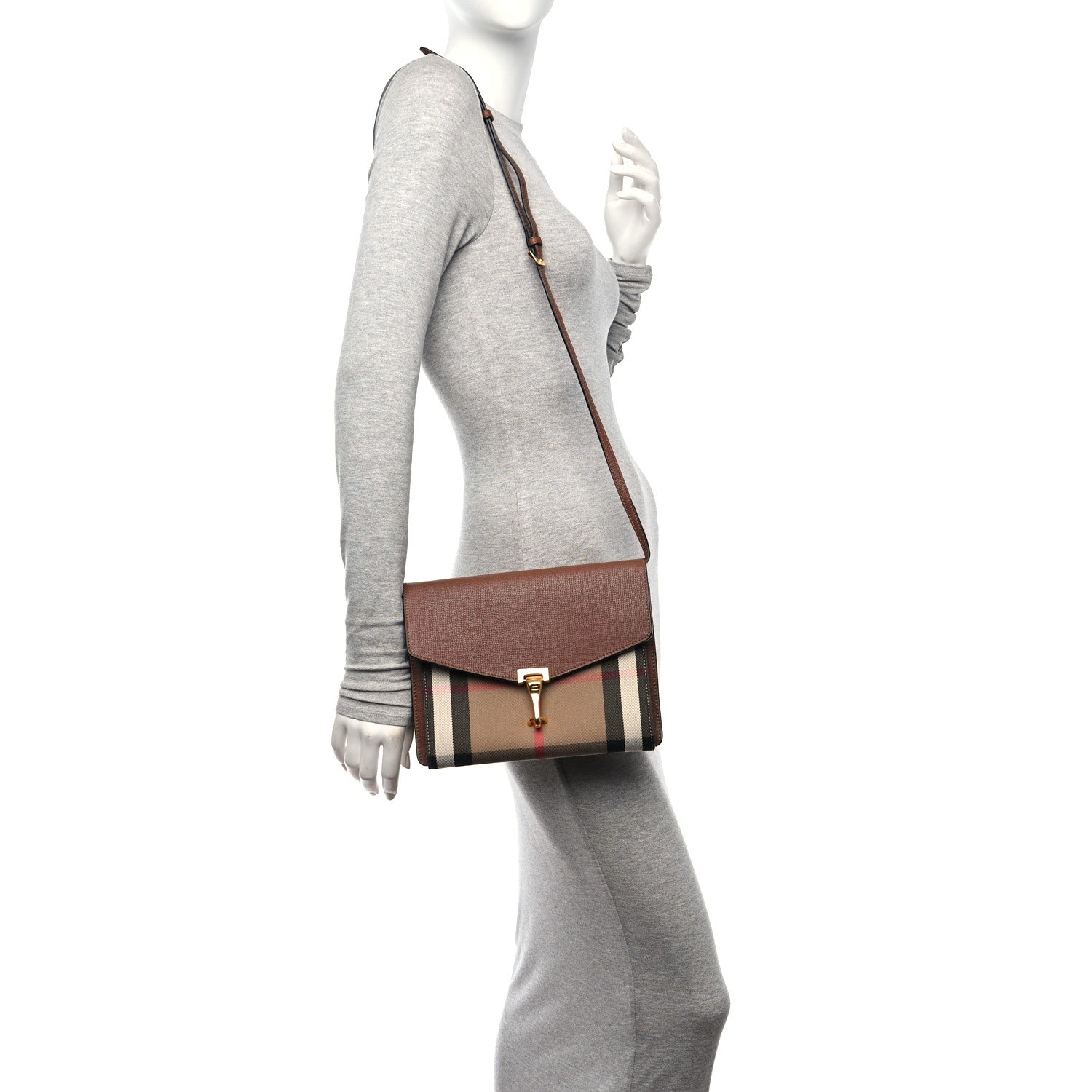 Burberry Derby Calfskin House Check Small Macken Crossbody Bag Tan 3 of 11