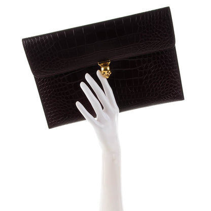 Alexander McQueen Calfskin Crocodile Embossed Skull Envelope Clutch Bordeaux 2 of 8