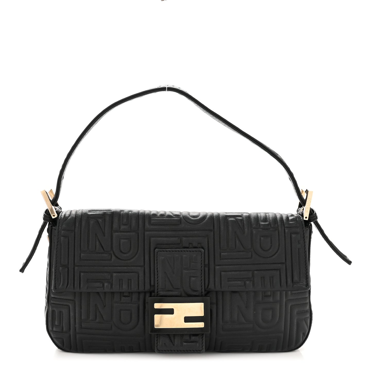 Nappa Logo Embossed Baguette Black