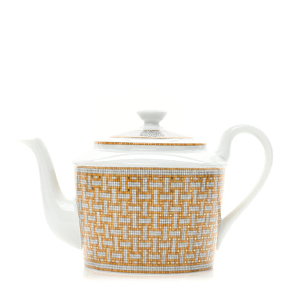 Hermes Porcelain 24 Gold Mosaique Teapot Cup Set Gold 2 of 13