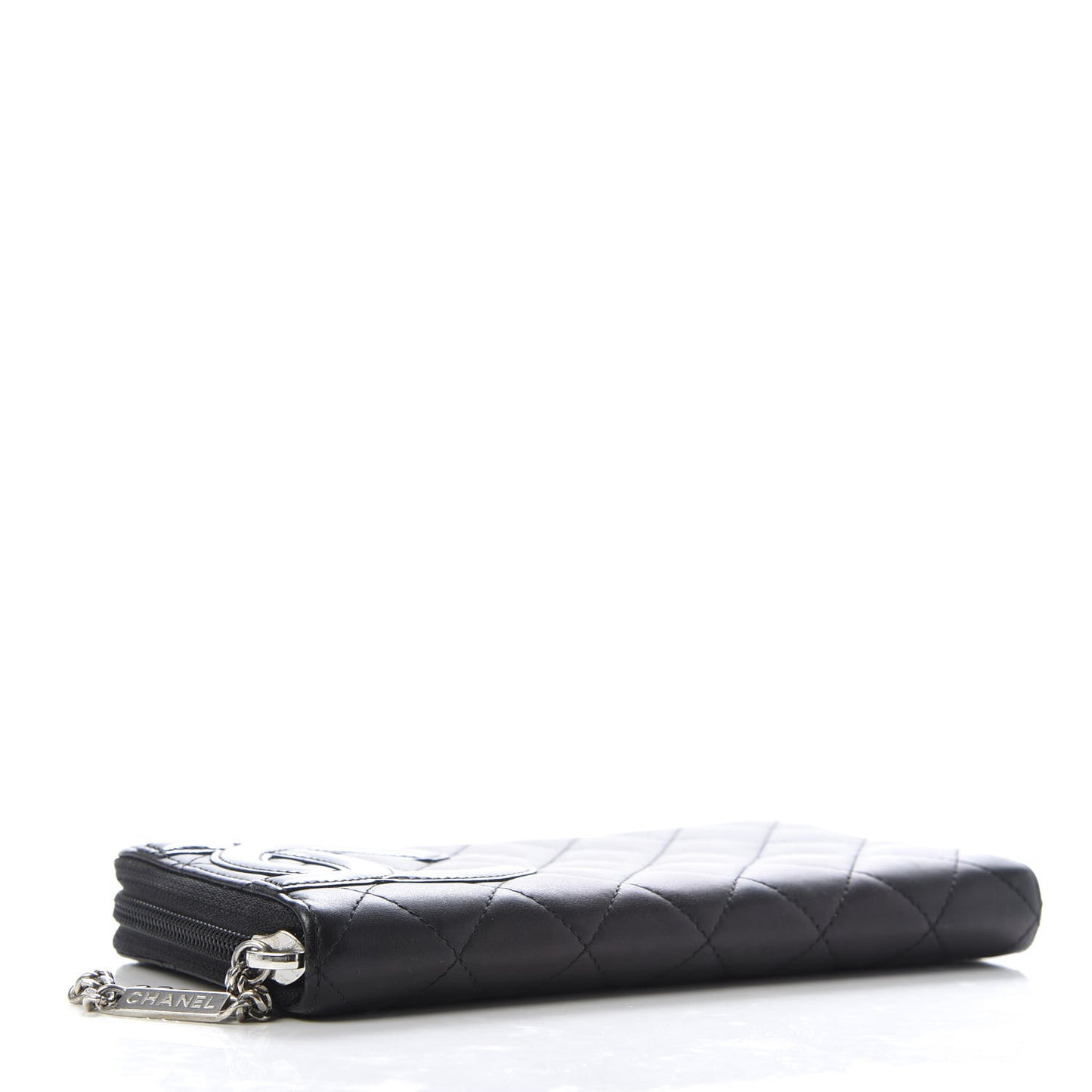 Calfskin Quilted Cambon Large Gusset Zip Around Wallet Black