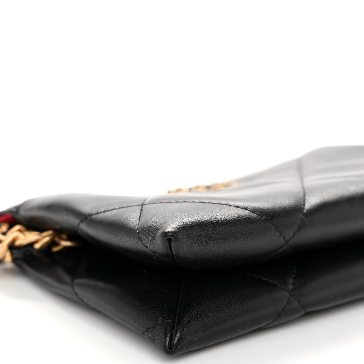 Shiny Goatskin Quilted Small Chanel 19 Pouch With Handle Black