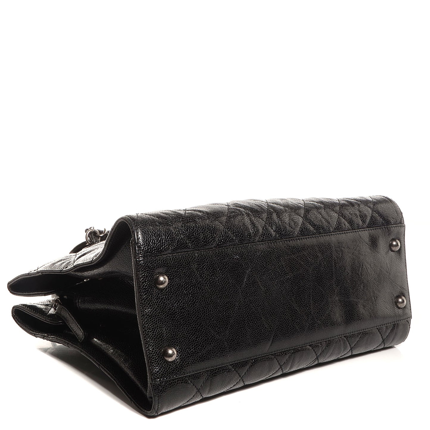 Crumpled Grained Calfskin Quilted CC Crave Tote Black