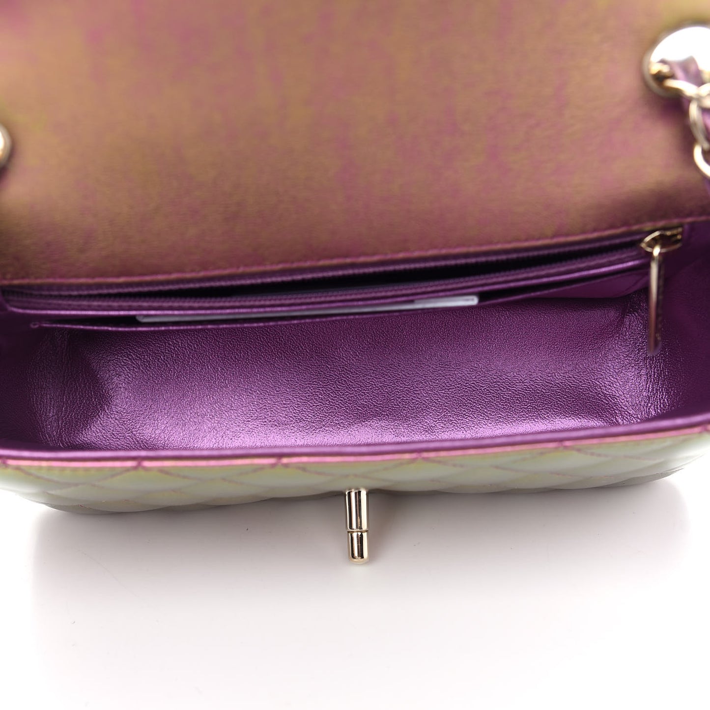 Iridescent Lambskin Quilted Mini Rectangular Flap Purple