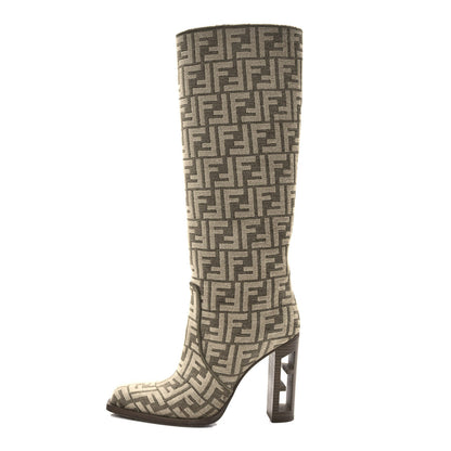 Fendi Chenille Jacquard FF 110mm Cut Baguette Knee Boots 39 Tortora Nuvola 1 of 7