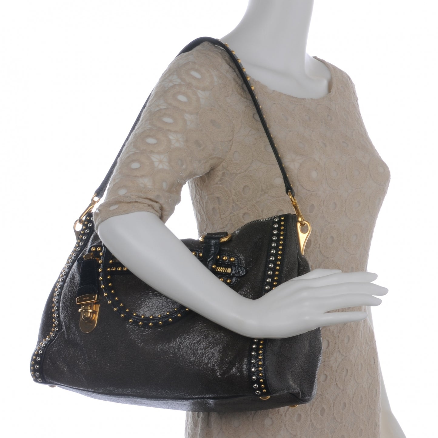 Crackled Studded Tote