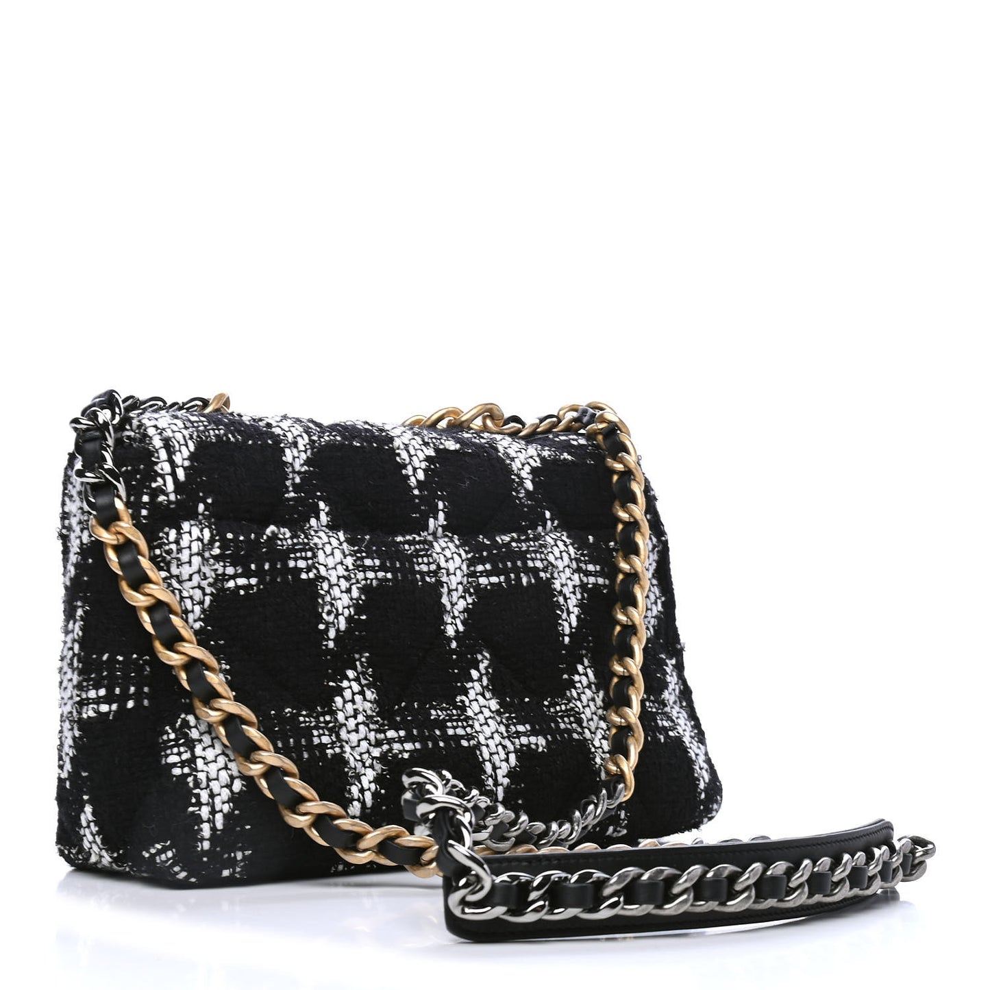 Tweed Quilted Medium Chanel 19 Flap Black White