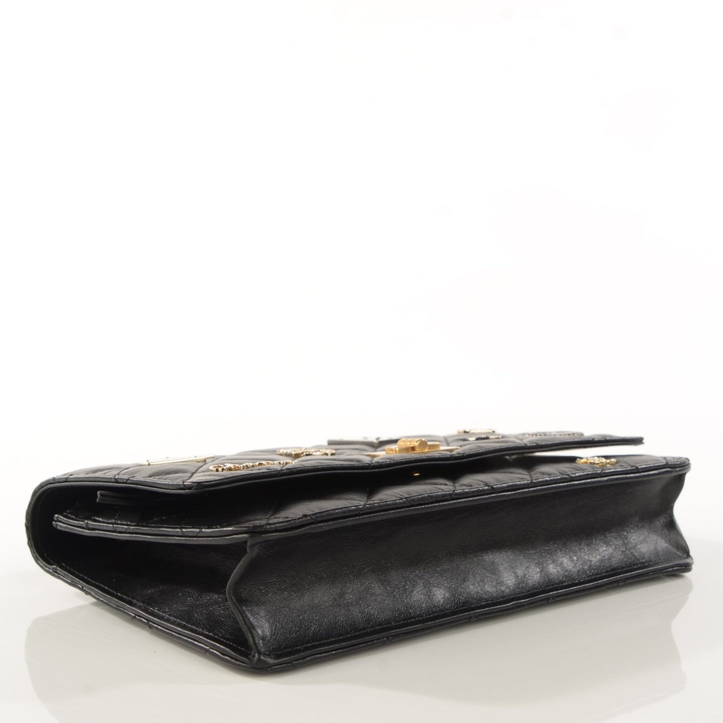 Aged Calfskin Lucky Charms Casino 2.55 Reissue Wallet on Chain WOC Black