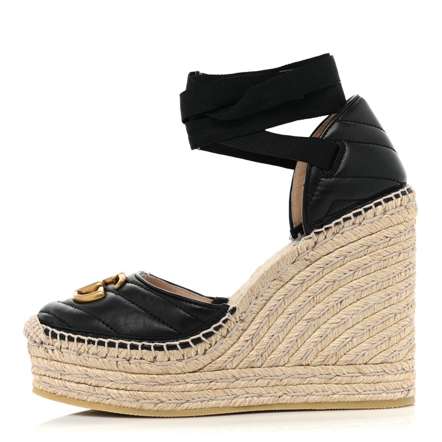 Nappa Matelasse GG Marmont Ankle Wrap Platform 35/120mm Espadrille Wedges 36 Black