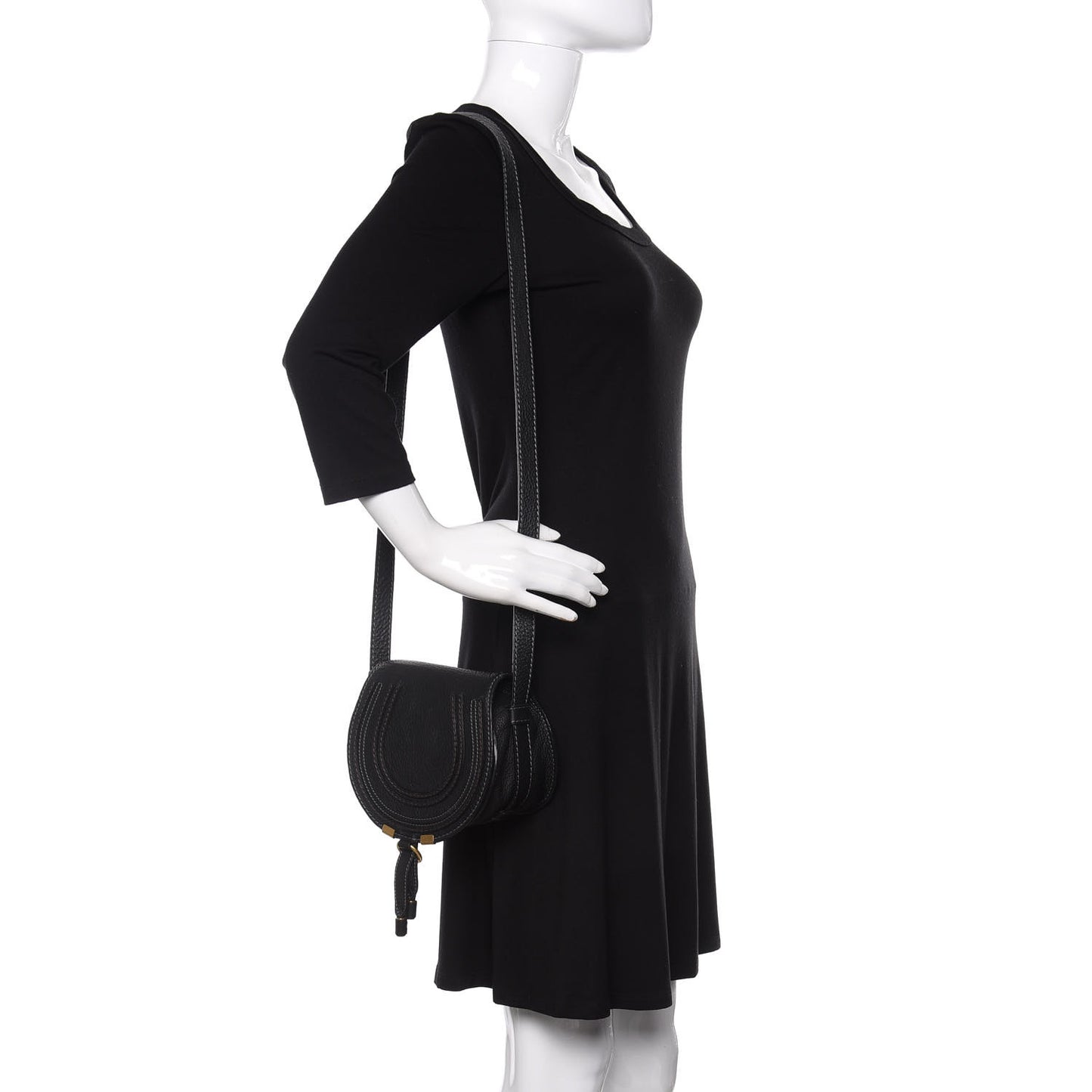 Calfskin Mini Marcie Round Crossbody Bag Black