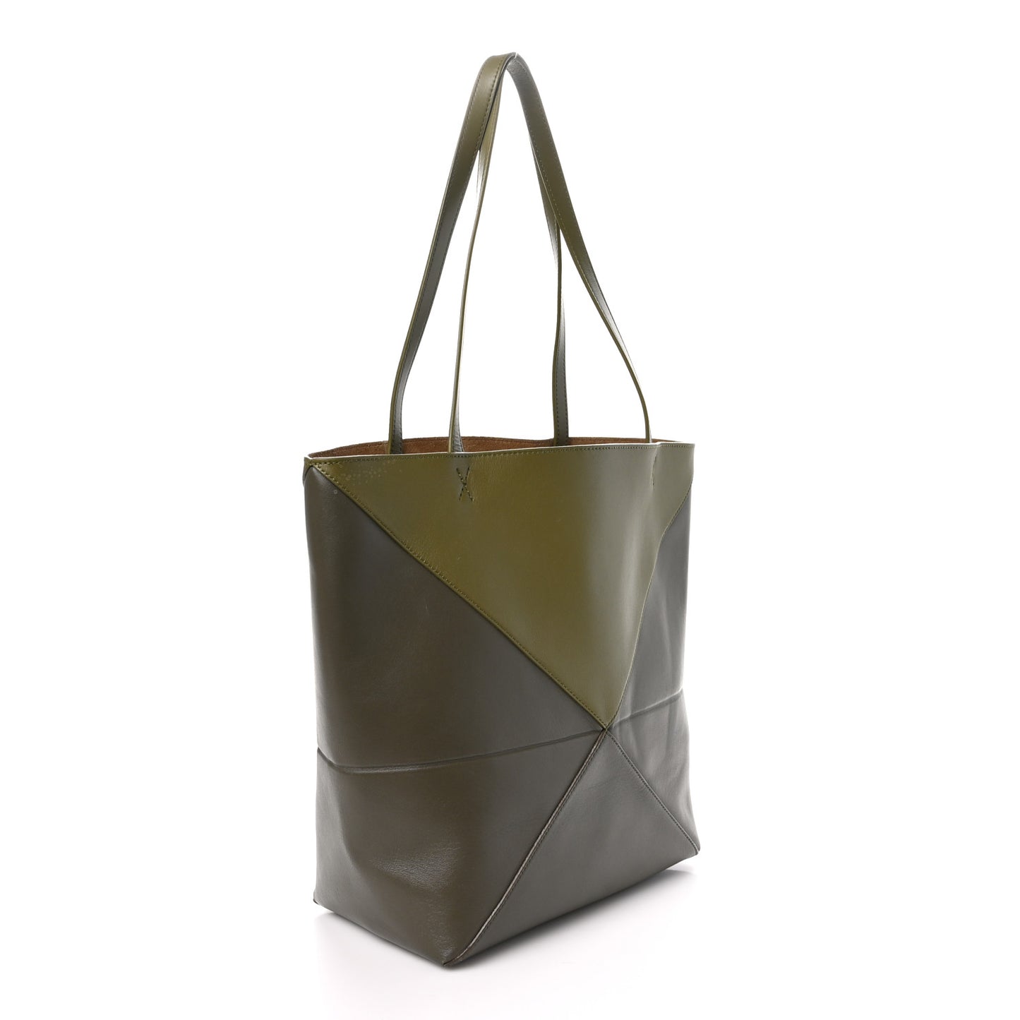 Shiny Calfskin Medium Puzzle Fold Tote Dark Khaki Green