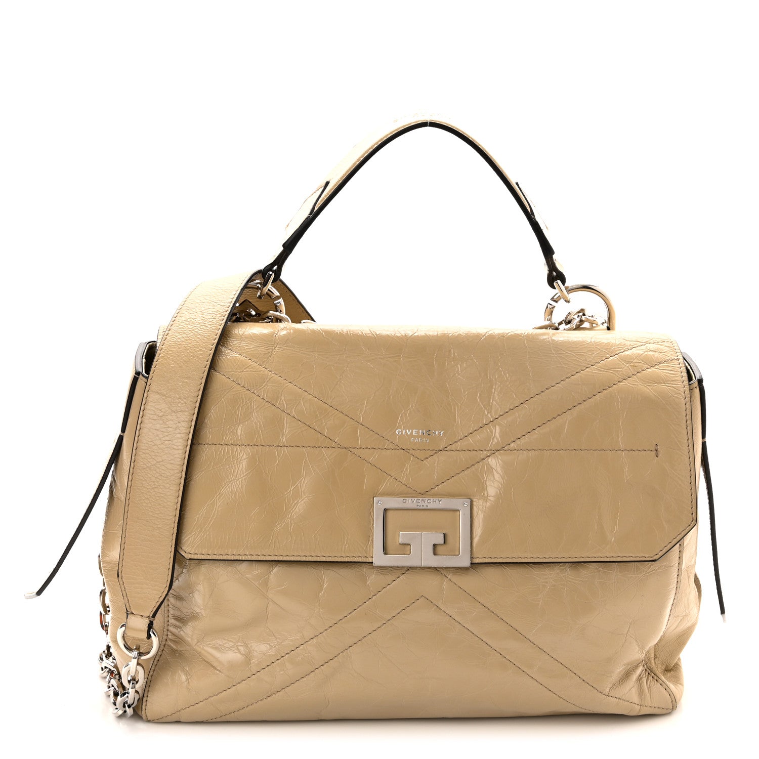 Givenchy Creased Patent Calfskin Medium ID Flap Dune 1 of 12