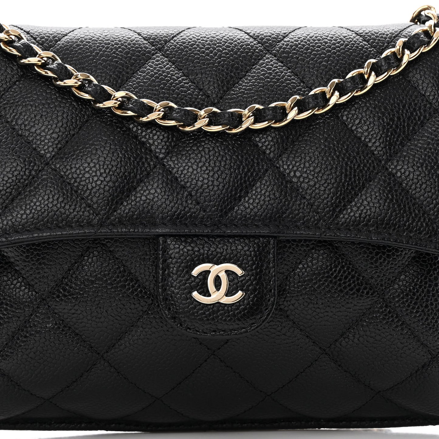 Caviar Fabric Quilted Foldable Tote With Chain Black Multicolor