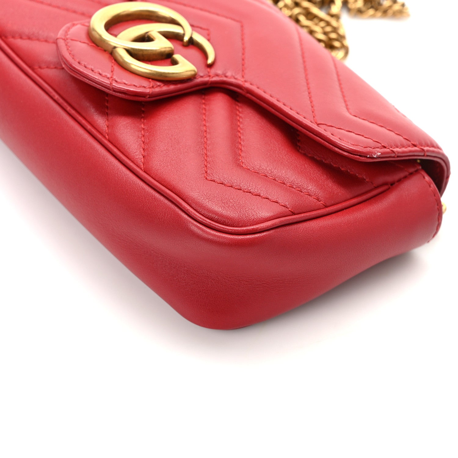 Gucci Calfskin Matelasse Super Mini GG Marmont Shoulder Bag Hibiscus Red 12 of 14