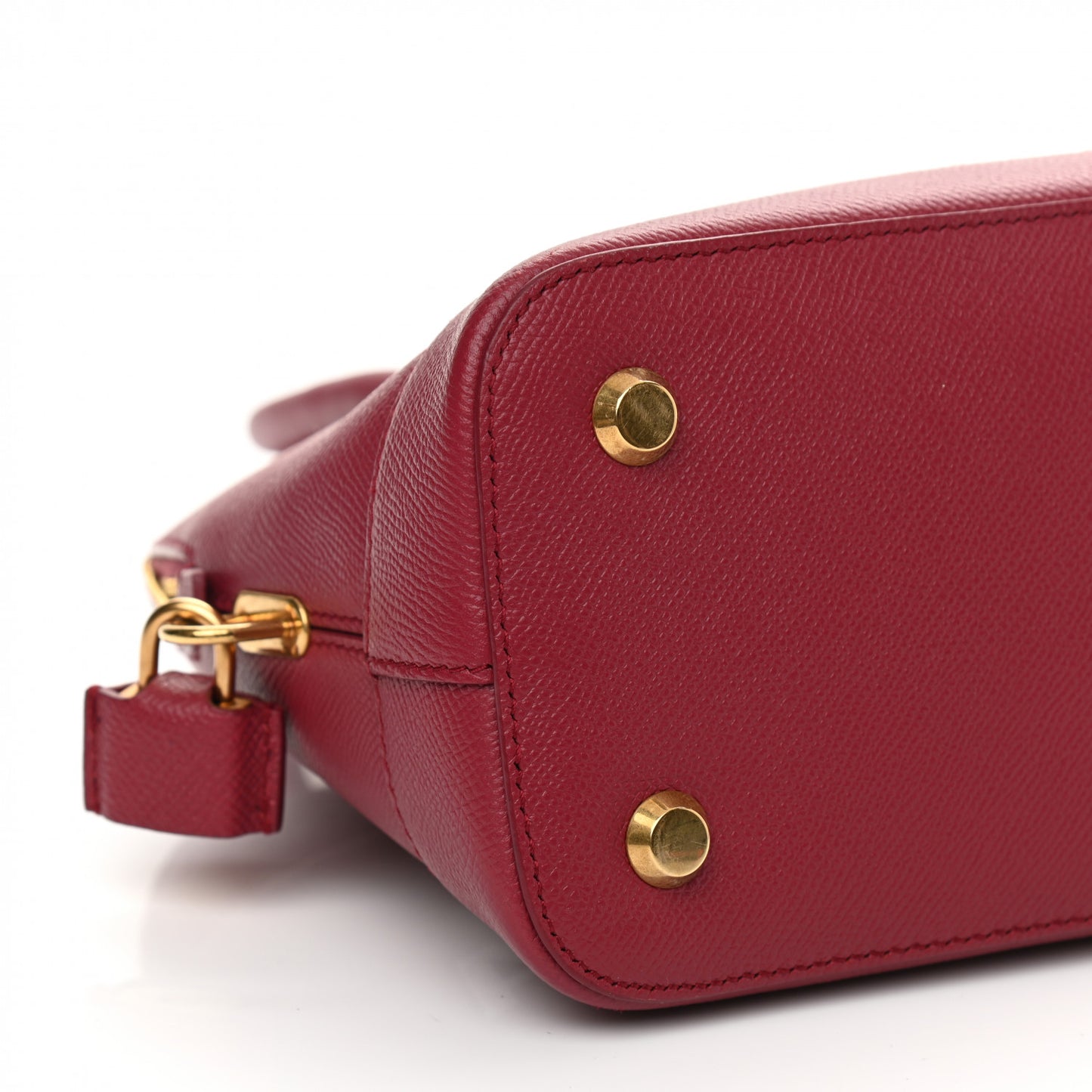 Signature Grained Calfskin Logo S Ville Top Handle Bag Rouge Grenat White