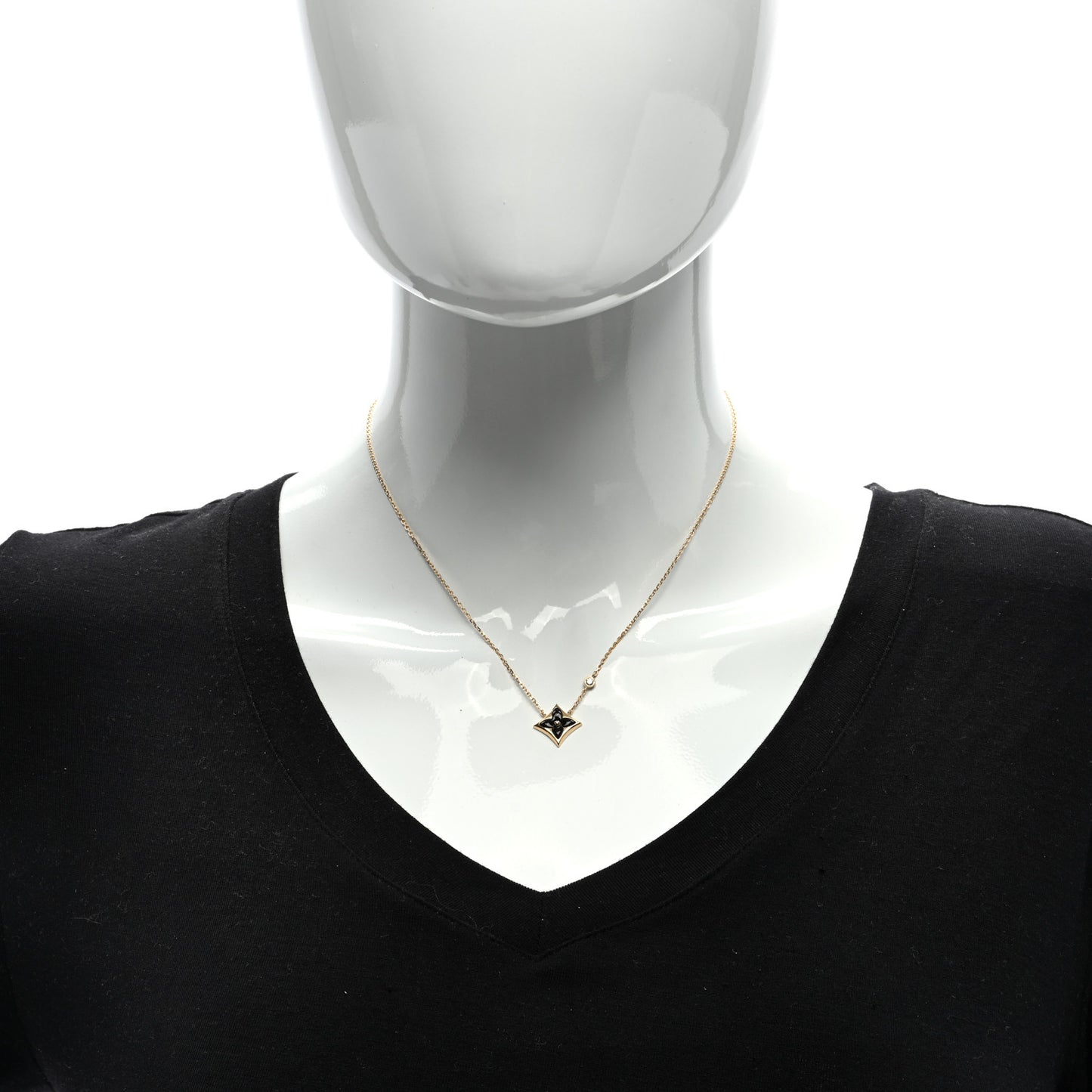 18K Yellow Gold Diamond Black Onyx Color Blossom BB Star Pendant Necklace